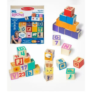 MS. RACHEL Melissa & Doug WOODEN LEARNING BLOCKS Letters & Numbers 2024 New